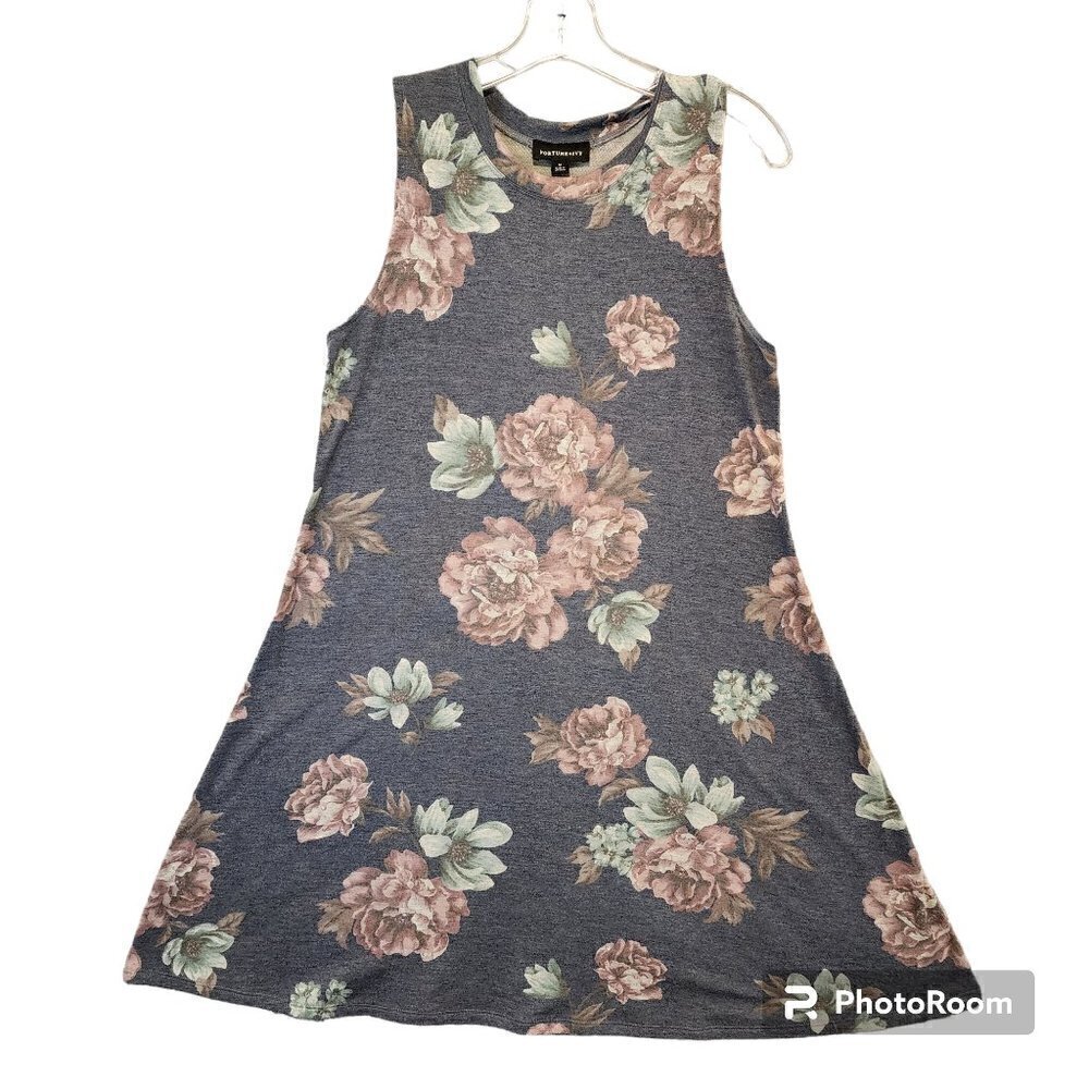 Fortune Ivy Dress Charcoal Gray Pink Floral Knee Length A-Line Beach Size Medium